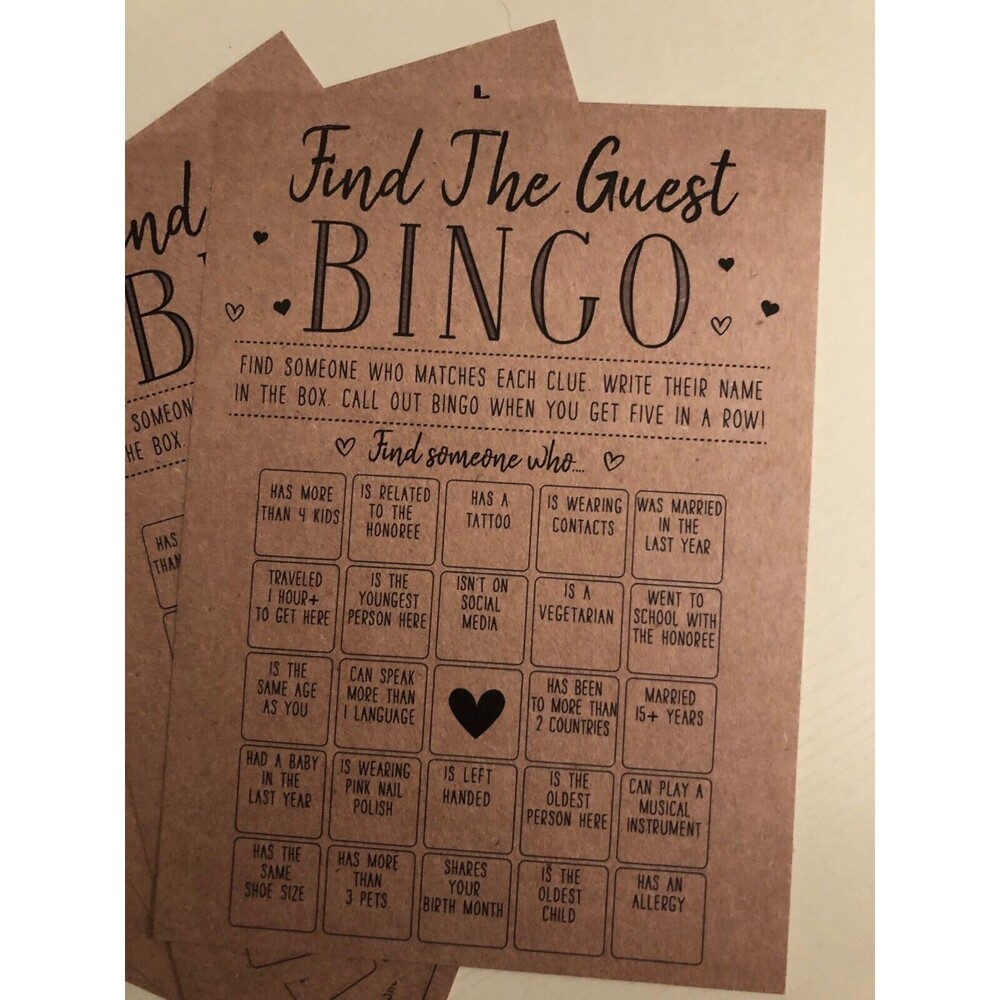 Find the Guest Bingo Game for Bridal Shower, Baby Shower, Bachelorette Party, 26
